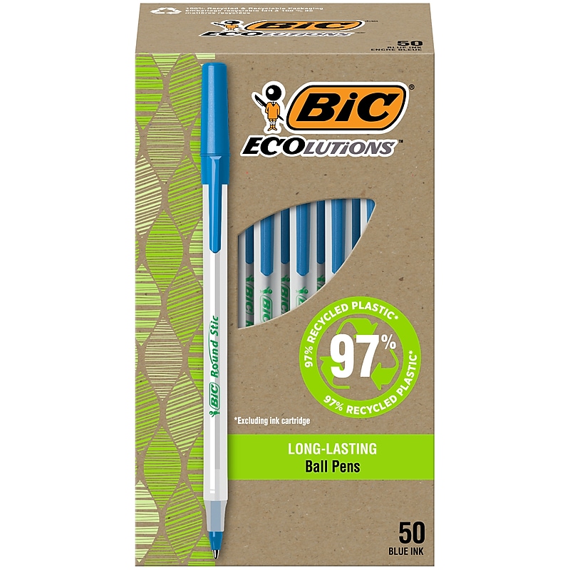 BIC Ecolutions Round Stic Ballpoint Pens, Medium Point, Blue Ink, 50/Pack (GSME509-BLU) image 1