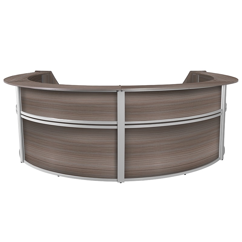 Regency Marque 142"W Curved Reception Desk Workstation, Driftwood Gray (77294GY) image 1