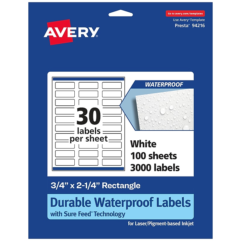 Avery Laser/Inkjet Rectangle Multipurpose Labels, 0.75" x 2.25", White, 3000 Labels/Box (94216) image 1