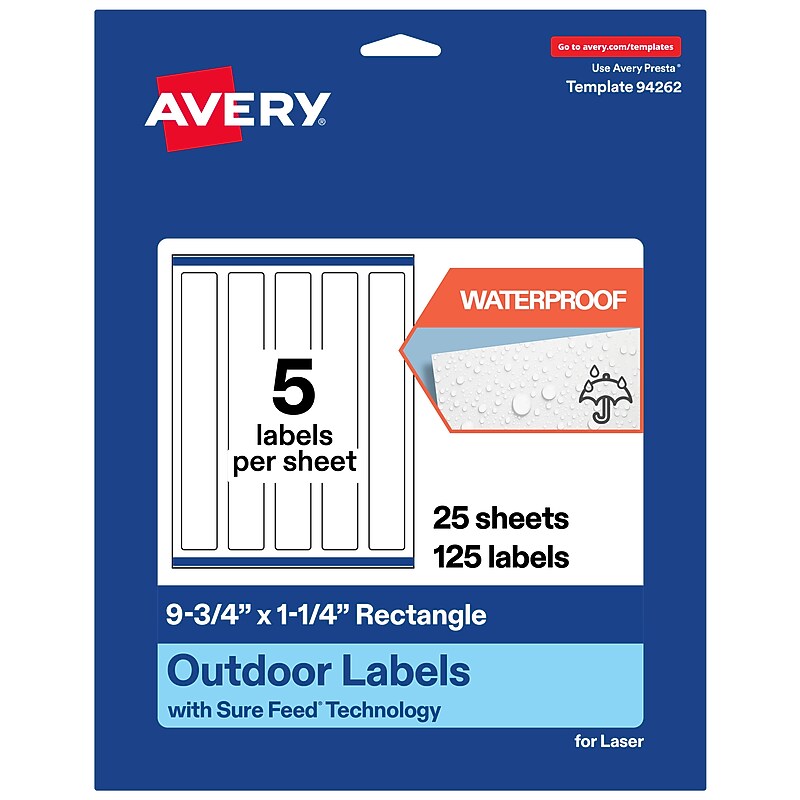 Avery Rectangle Laser Multipurpose Labels, 9.75" x 1.25", White, 125/Pack (19479399381) image 1