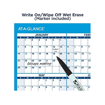 2024 AT-A-GLANCE 36" x 24" Yearly Wet-Erase Wall Calendar, Reversible, Blue (PM200-28-24)