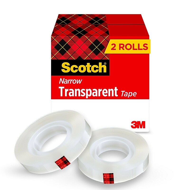 Scotch Transparent Clear Tape Refill, 0.5" x 36 yds., 1" Core, Clear, 2 Rolls/Pack (600H2) image 1