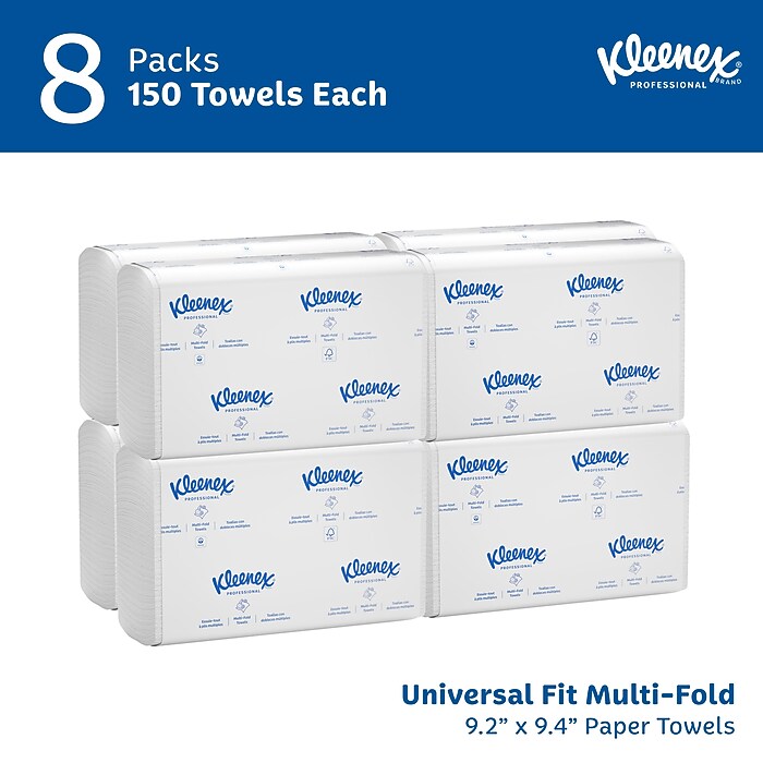 Kleenex Recycled Multifold Paper Towels, 1-ply, 150 Sheets/Pack, 8