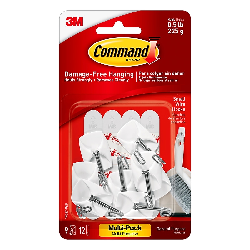 Command Small Hooks, 0.5 lb., White, 9 Command Hooks, 12 Command Strips (17067-9ES) image 1