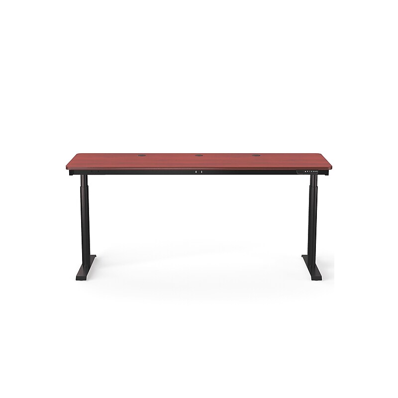 VersaDesk PowerLift 72"W Electric Rectangular Adjustable Standing Desk, Cherry/Black (PLSDR7224-BC-APP) image 1