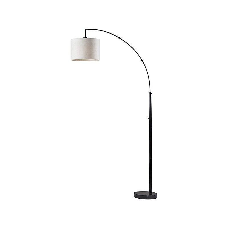 Adesso Bowery 73.5" Black Marble Floor Lamp with Drum Taupe Shade (4249-01) image 1