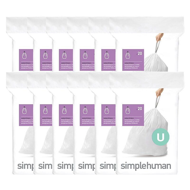 simplehuman Code U 14.5-21 Gallon Trash Bag, 50% PCR, 26.5" x 37", Low Density, 1.18 mil, White, 240 Total Bags (CW0265) image 1