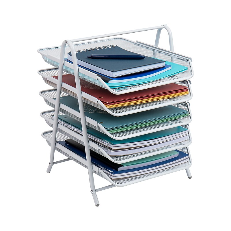 Mind Reader 5-Tier Stackable Paper Desk Tray Organizer, Metal, White (5TPAPER-WHT) image 1