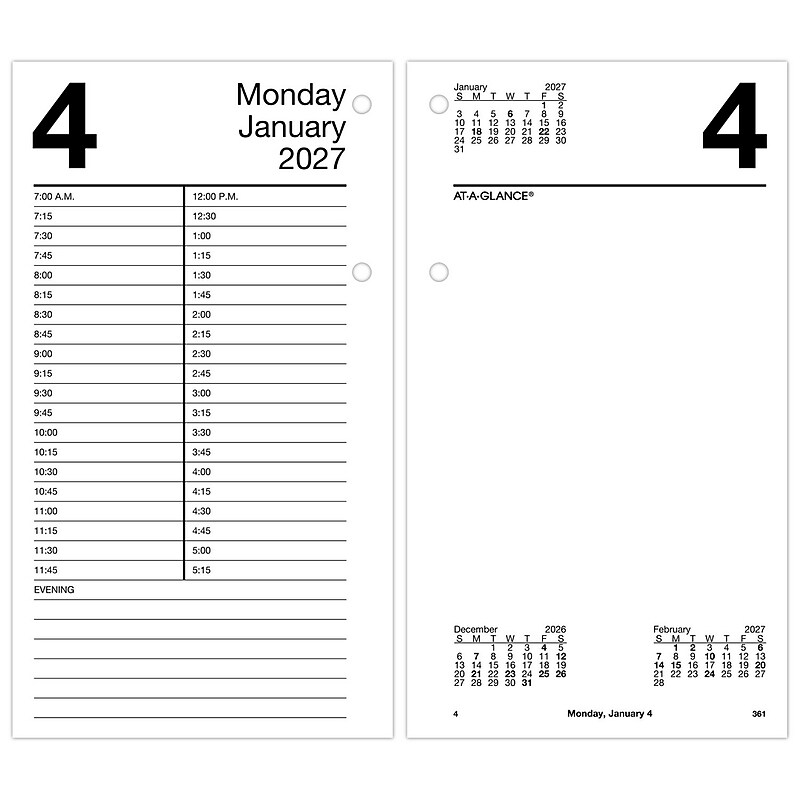 2027 AT-A-GLANCE 8" x 4.5" Daily Calendar Refill Pages, White/Black (E210-50-27) image 1