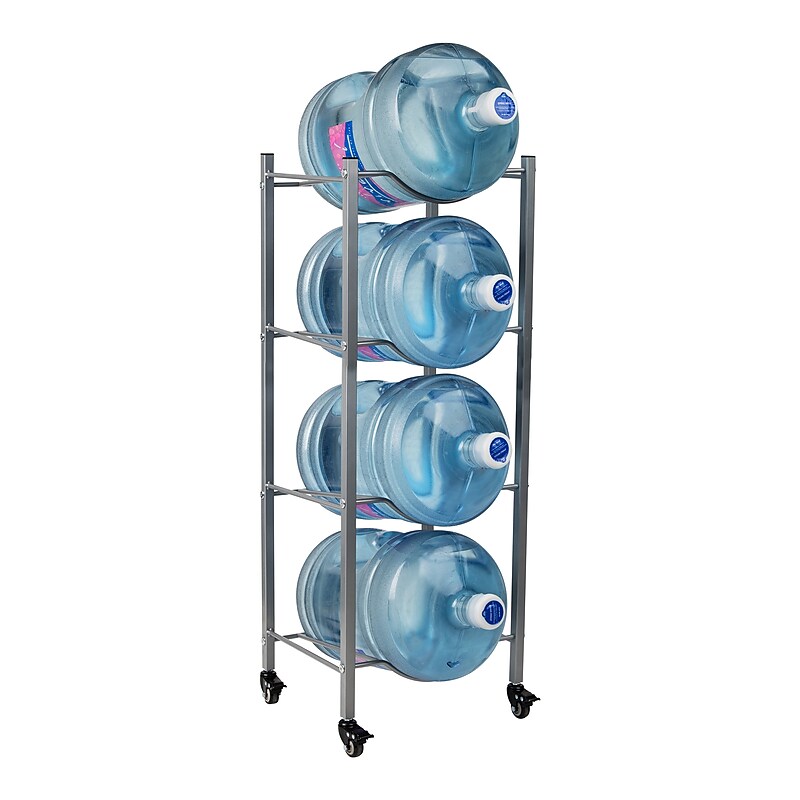 Mind Reader 4-Shelf Mobile Water Jug Stand Holder with Wheels, Metal, Silver (3TJUGWH-SIL) image 1