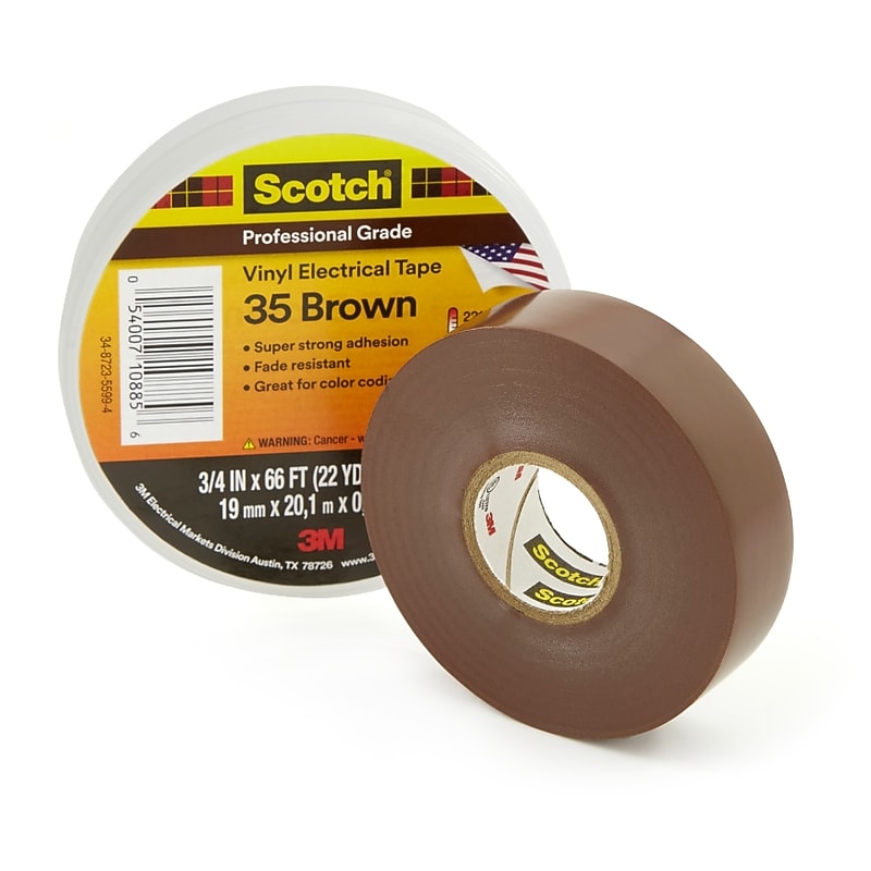 Scotch Professional Grade PVC Electrical Tape, 0.75" x 66', Brown (500-10885) image 1
