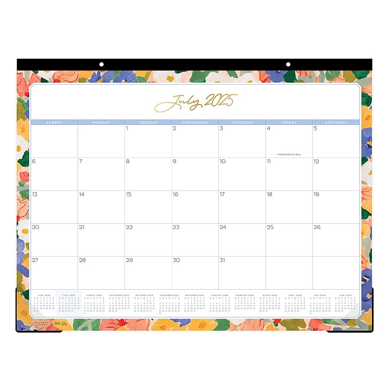 2025-2026 Blue Sky Joyful Bouquet 22" x 17" Academic Monthly Desk Pad Calendar, Orange/Blue (151994) image 1