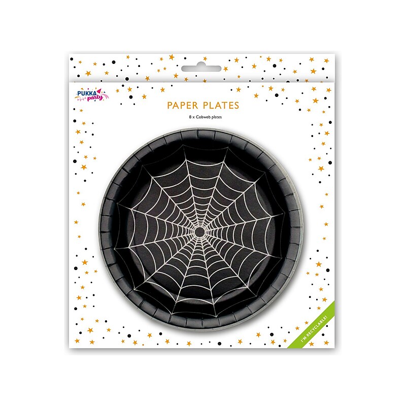 Pukka Party Spider Halloween Paper Plates, Black, 8/Pack (PTY558) image 1