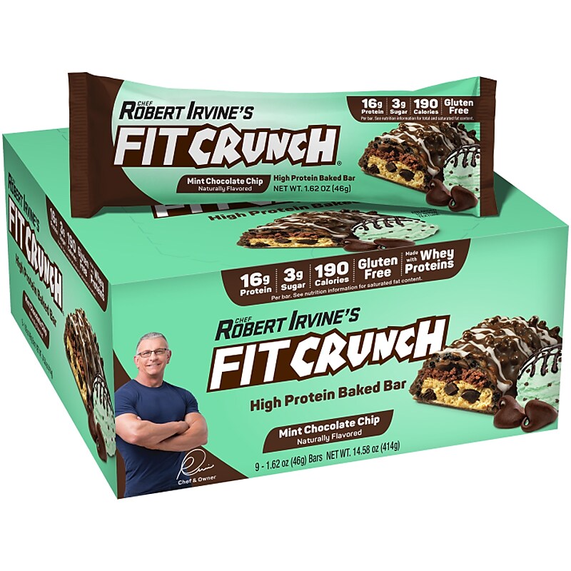 FITCRUNCH Gluten-Free Mint Chocolate Chip High-Protein Baked Bar, 1.62 oz., 9 Bars/Box (FC207E) image 1