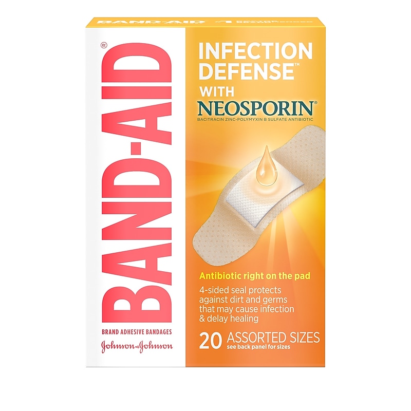 Band-Aid Adhesive Bandages Infection Defense with Neosporin, Assorted, 20/Box (5570/005711) image 1