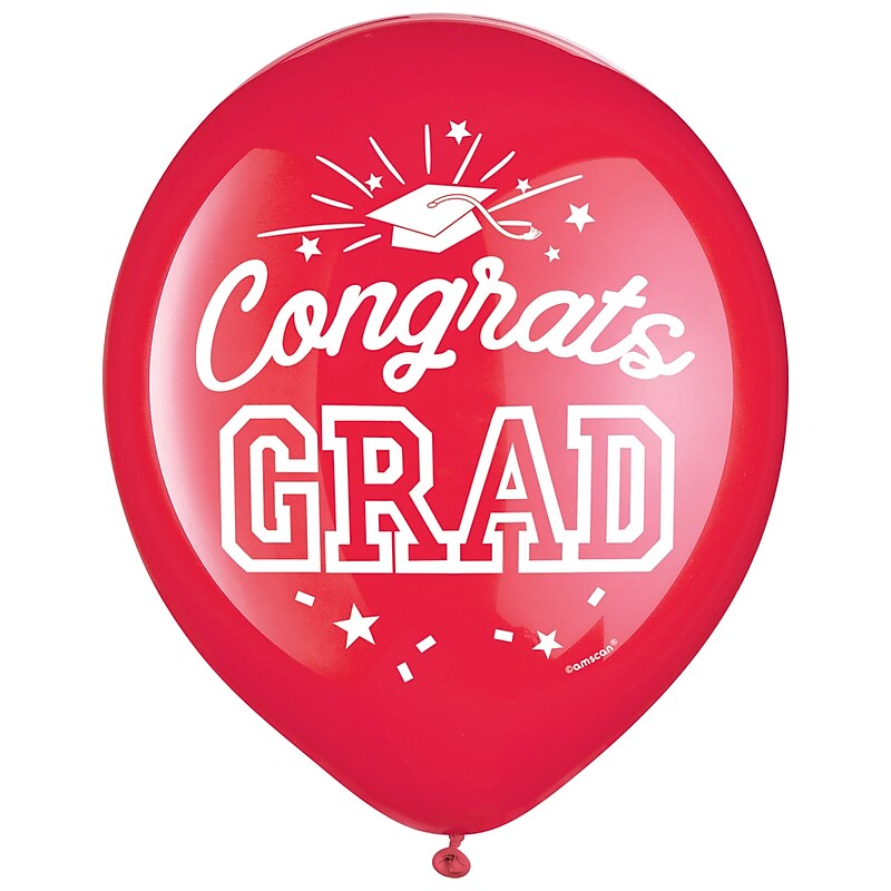Party City 12" Congrats Grad Latex Balloons, Red, 15/Pack (AM110364-PC) image 1