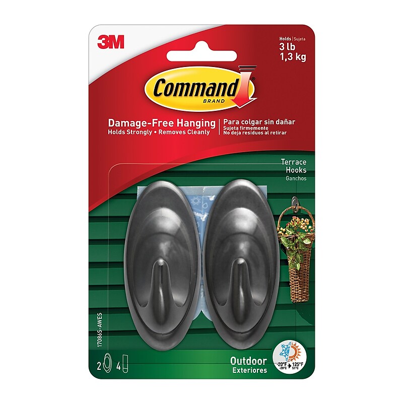 Command  Medium Terrace Hooks, 3 lb., Slate, 2/Pack (17086S-AWES) image 1