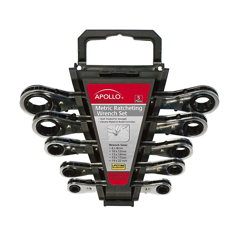 Apollo Tools Metric Ratcheting Wrench Set, 5-Piece, Gray (DT1213) image 1