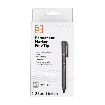TRU RED™ Pen Permanent Markers, Fine Tip, Black, 12/Pack (TR54533)