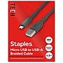 Staples TECH Micro USB to USB-A Charging Cable, 6.5 ft., Black (ST62328)~#|#~28B210BD-E2D9-4349-84974E12626A895A_sc7