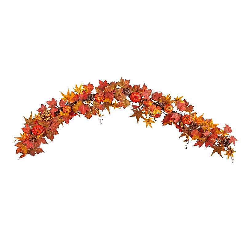 Nearly Natural 6' Autumn Maple Leaf, Pumpkin, Gourd and Berry Artificial Fall Garland (W1222) image 1