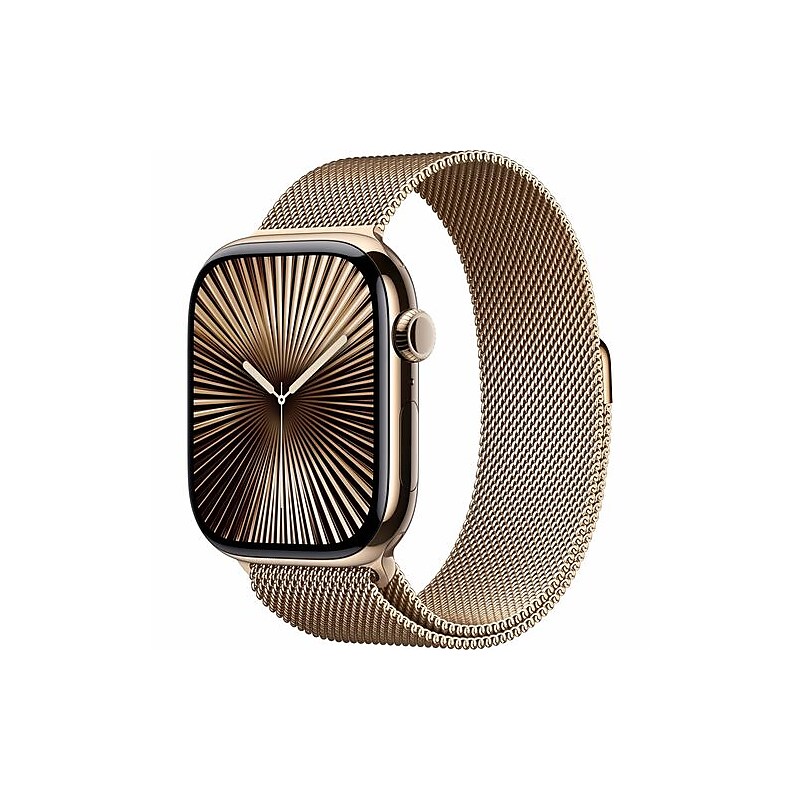 Apple Watch Series 10, GPS + Cellular, 46mm, Gold Titanium Case, Gold Milanese Loop (MC7T4LW/A) image 1