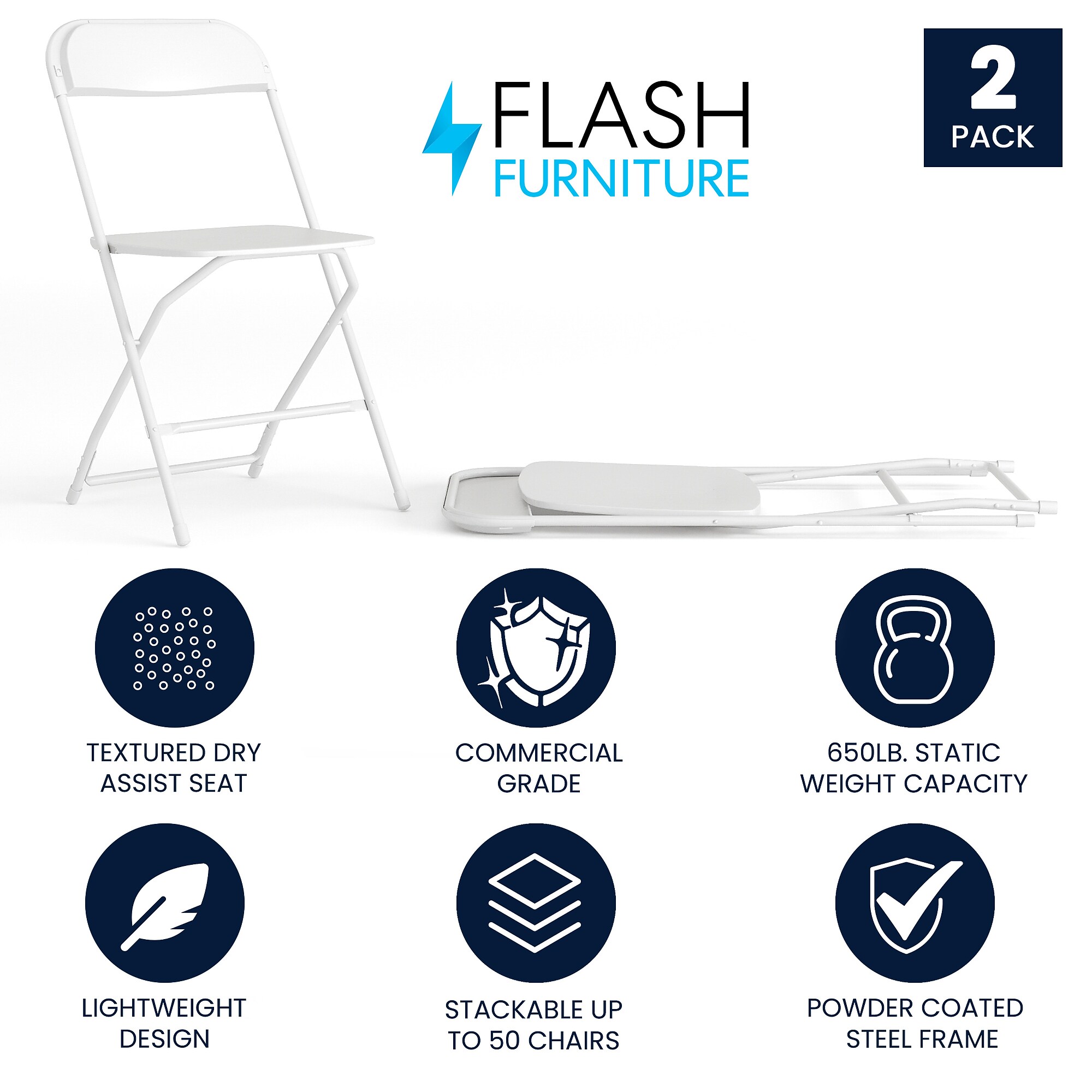 Flash Furniture HERCULES Plastic Folding Chair, White, 2 Pack (2LEL3WHITE) Sansujyuku sansujyuku.com