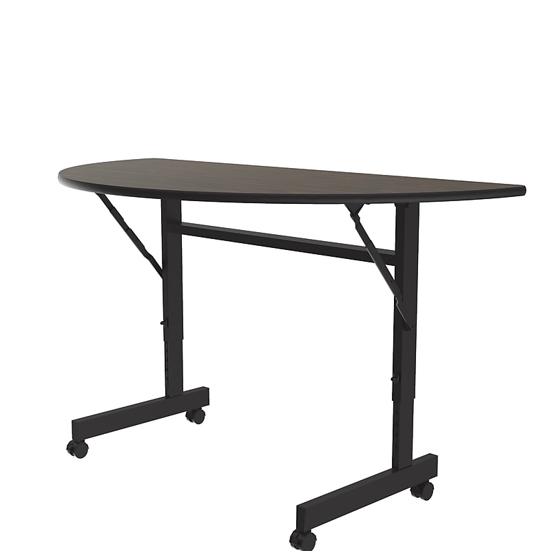 Correll Econoline 48"W x 24"D Adjustable Foldable Training Room Table, Laminate, With Wheels, Walnut (FTM2448TFHR01) image 1