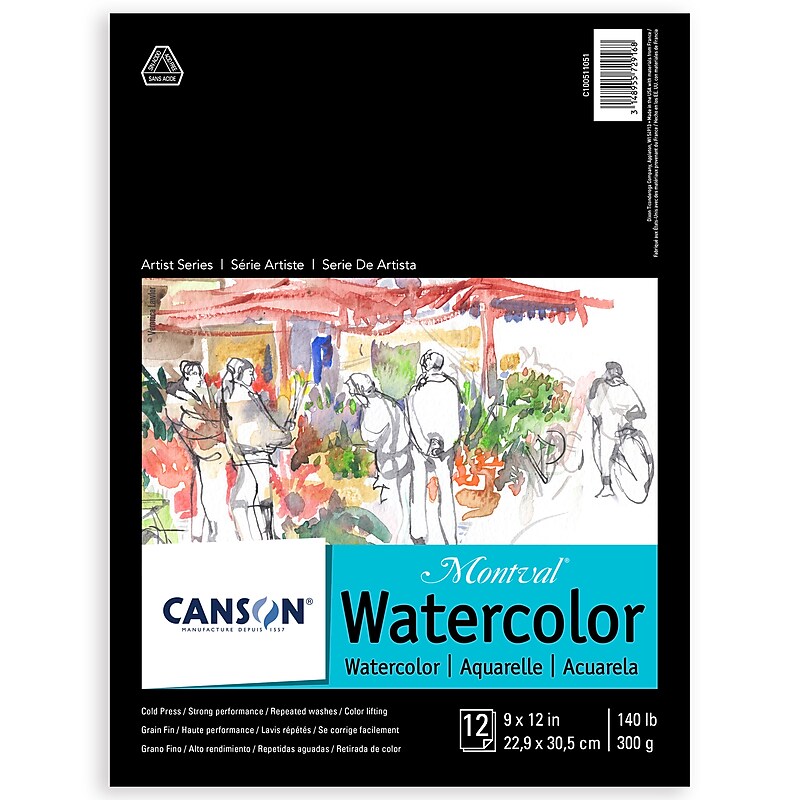 Canson Artist Series 9" x 12" Montval Watercolor Pad, 12 Sheets/Book, 3/Bundle (MCX100511051-3) image 1