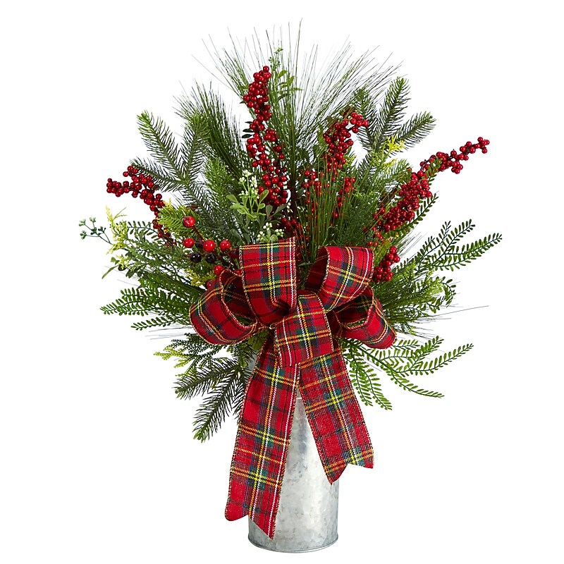 Nearly Natural Artificial Holiday Winter Greenery, Berries Christmas Arrangement, 28" (A1847) image 1