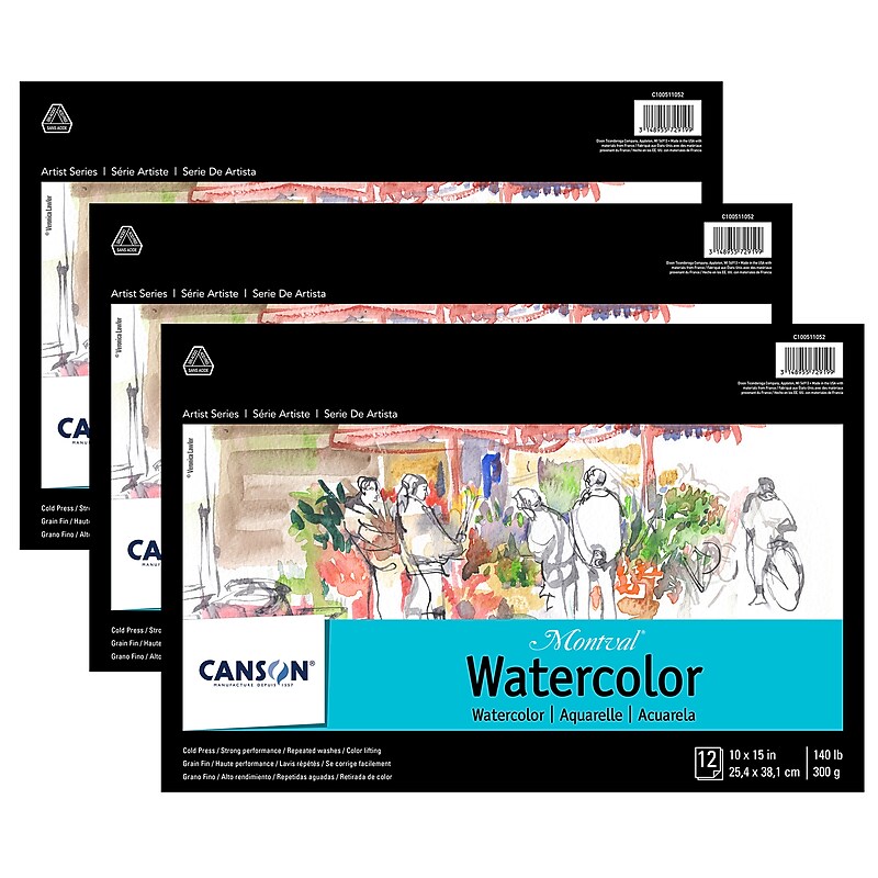 Canson Artist Series Montval 15" x 10" Watercolor Sketch Pad, 12 Sheets/Pad, 3/Bundle (MCXC100511052-3) image 1