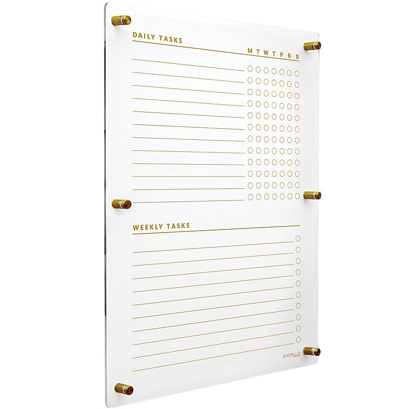 Excello Brands Acrylic Dry-Erase Planning Board, 20" x 30", Gold Print (ACRYLBRD-TSK20X30-GLD) image 1