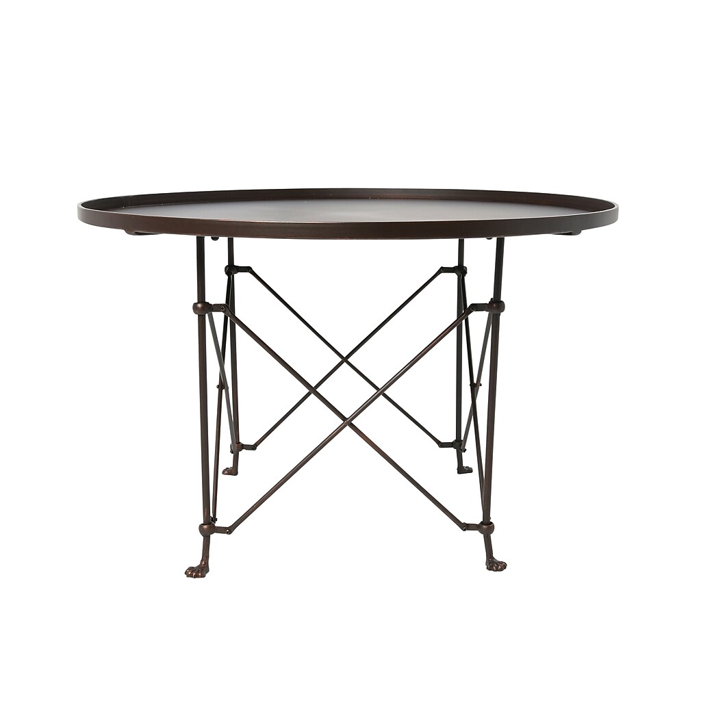 Side view of table with cross-brace base