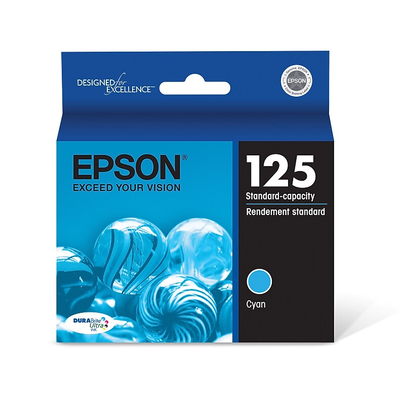 Epson T125 Cyan Standard Yield Ink Cartridge, Prints Up to 395 Pages (t125220-s) image 1