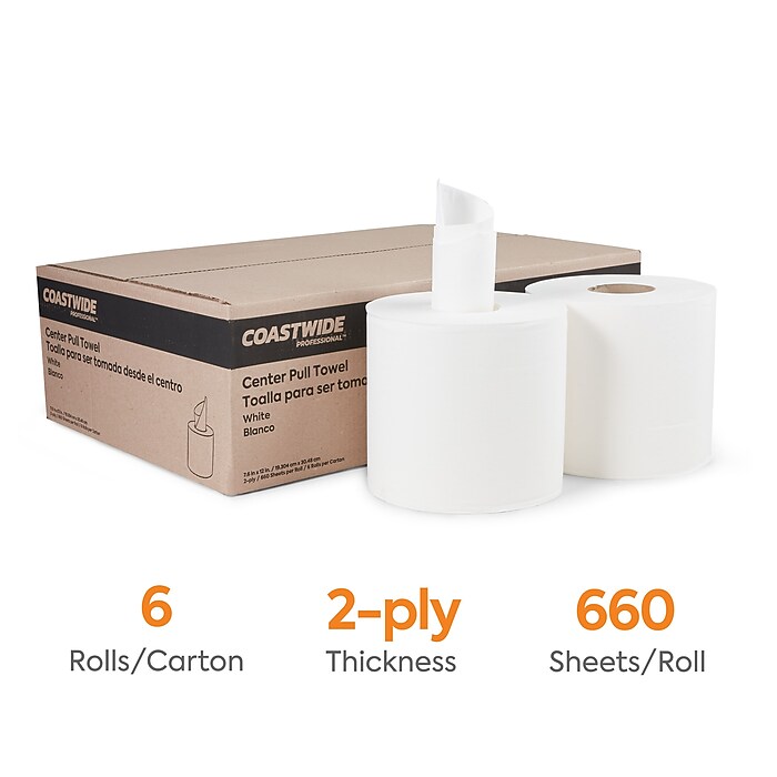Coastwide Professional Centerpull Paper Towels, 2-Ply, White, 660