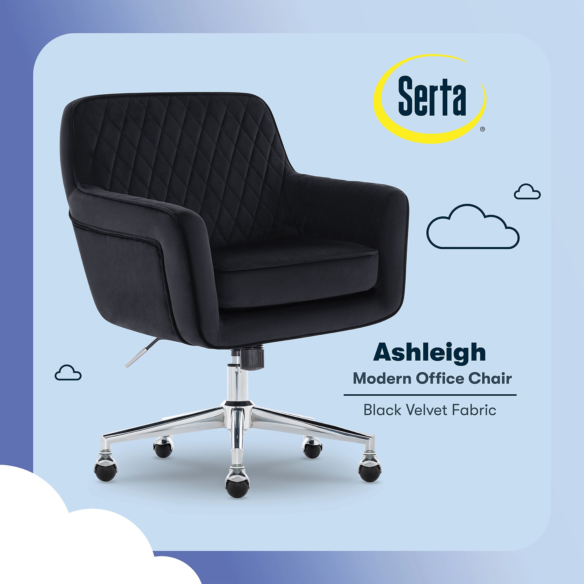 Serta Ashleigh Ergonomic Velvet Swivel Computer and Desk Chair, Black (CCHR10018B) Sansujyuku sansujyuku.com
