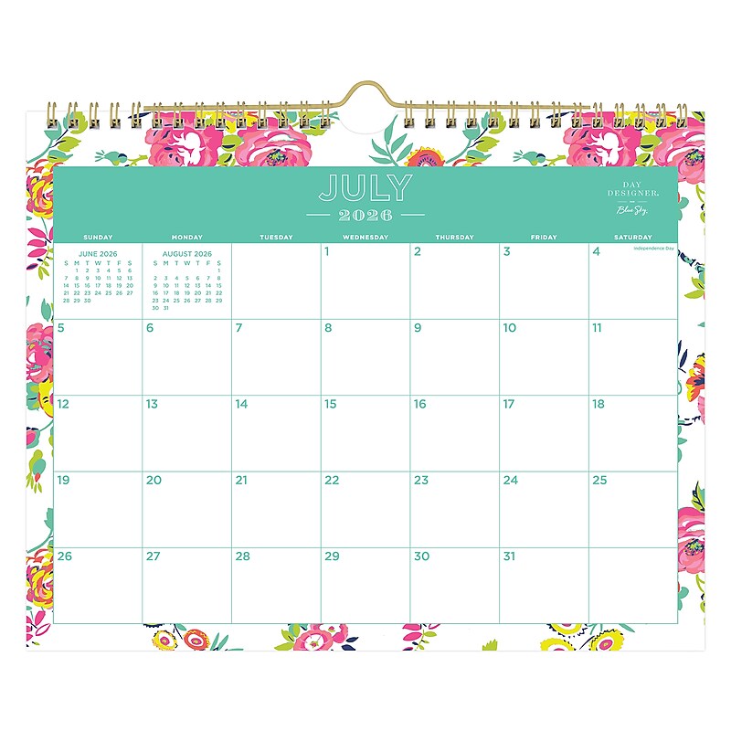 2026-2027 Blue Sky Wirebound Floral 8.75" x 11" Academic Monthly Wall Calendar, Peyton White (107936-A27) image 1