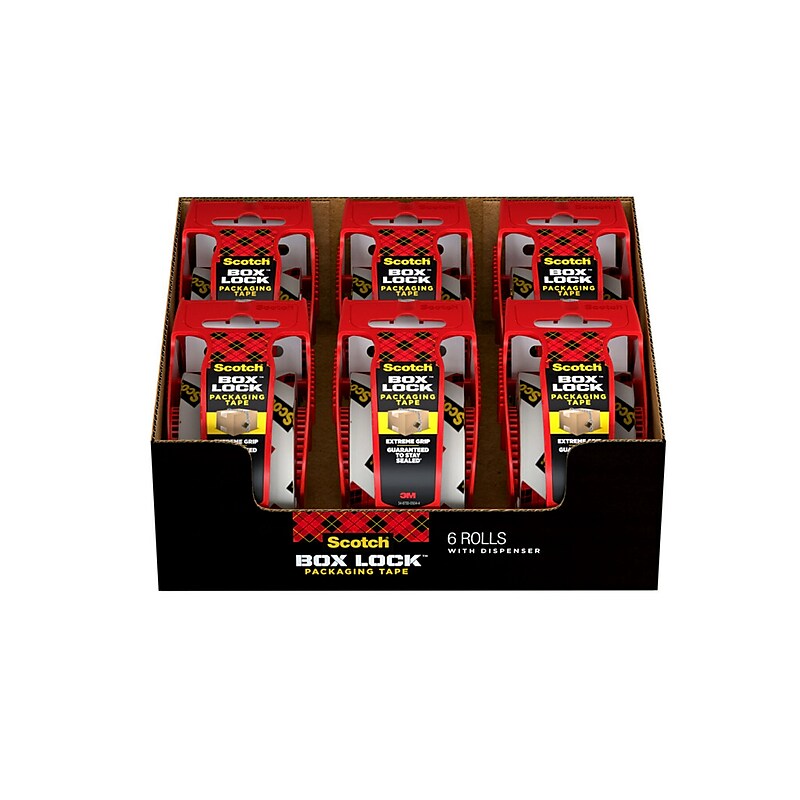 Scotch Box Lock 1.88" Packing Tape Dispenser, Clear, 6/Pack (1956) image 1