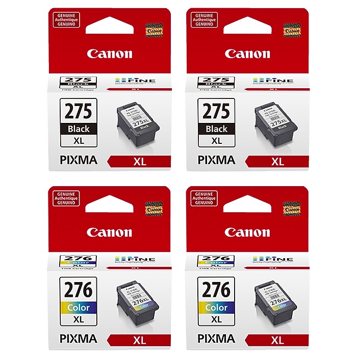 Canon 275XL/276XL Black/Tri-Color High Yield Ink Cartridge, 4/Pack