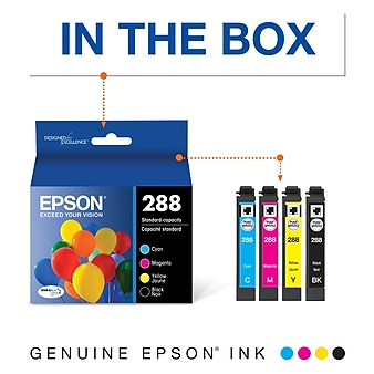 Epson T288 Black/Cyan/Magenta/Yellow Standard Yield Ink Cartridge, 4/Pack (T288120-BCS)
