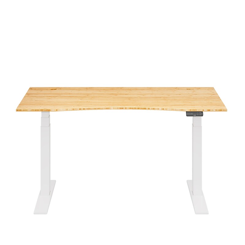 FlexiSpot E7 Commercial 60''W Electric Adjustable Standing Desk, Bamboo Curve/White (E7WCOMCR6030LBZB) image 1