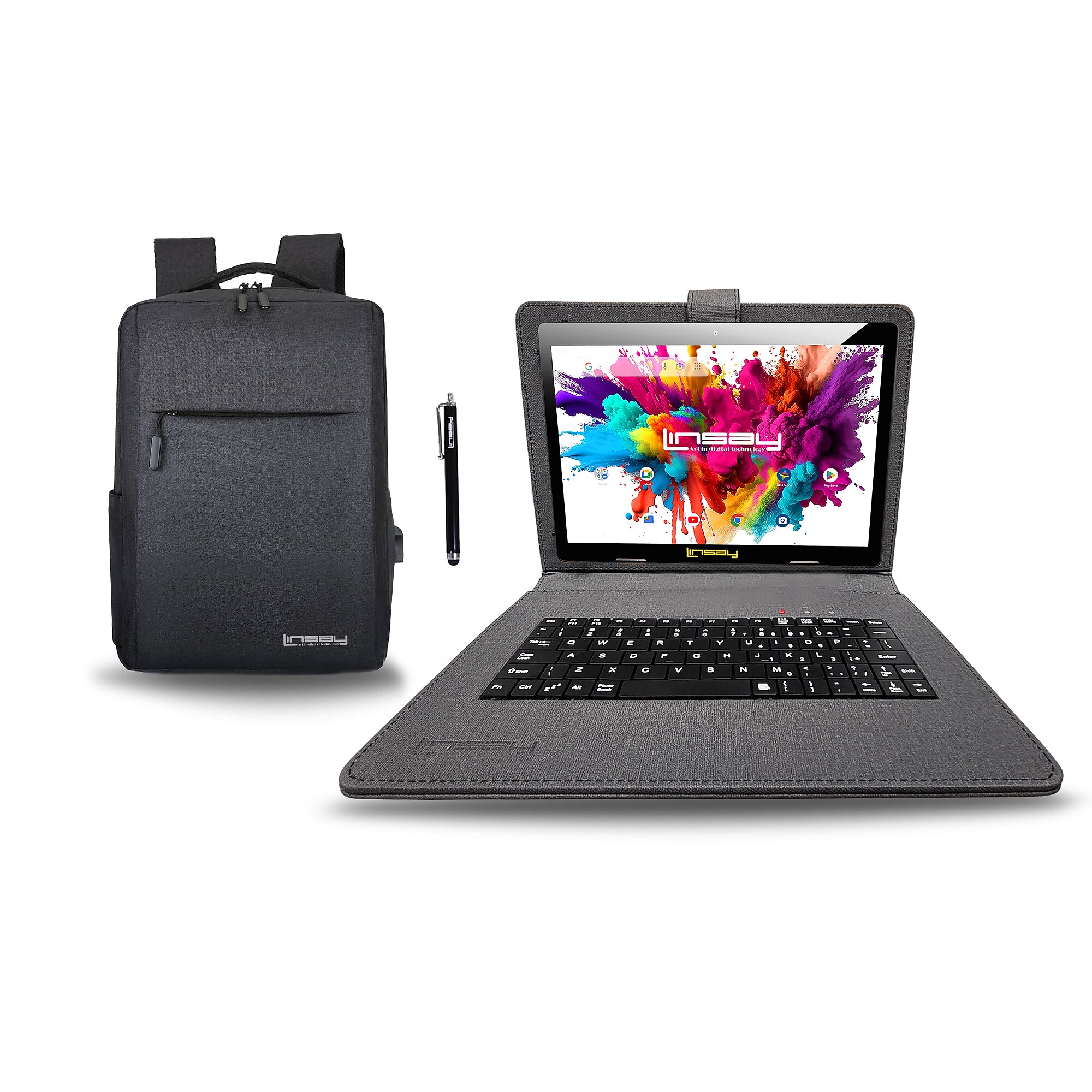 Linsay Octa Core 10.1″ Tablet, 128GB Storage, Android 15, Bundled with Black Keyboard Case, Backpack and Stylus Pen Sansujyuku sansujyuku.com