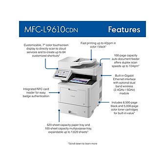 Brother MFC‐L9610CDN Enterprise Color Laser All‐in‐One Printer