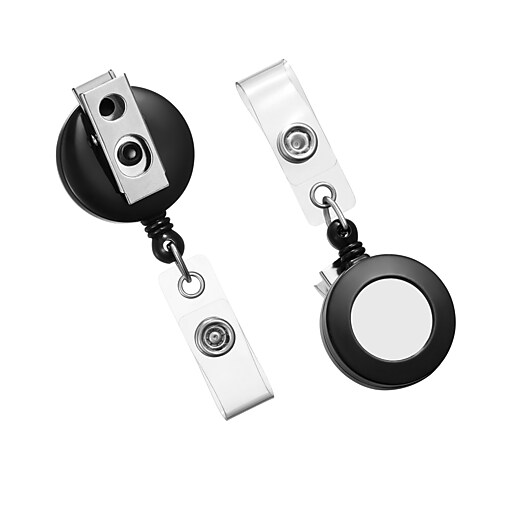 Staples Badge Reels, 33" Retractable Cord Length, Metal, Black, 5/Pack (37860) Staples