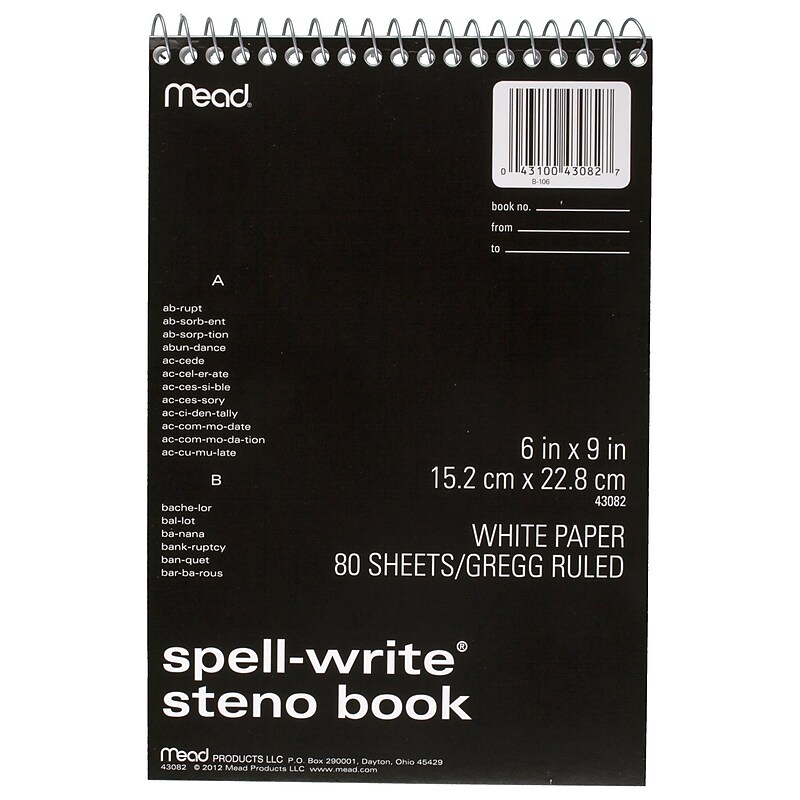 Mead Spell Write Steno Book, 6" x 9", Gregg Ruled, 80 Sheets/Pad (43082) image 1