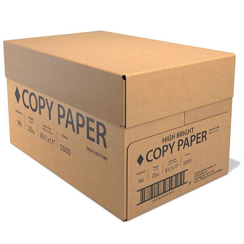 High Bright 8.5" x 11" Copy Paper, 20 lbs., White, 5000 Sheets/Carton (61980CT) image 1