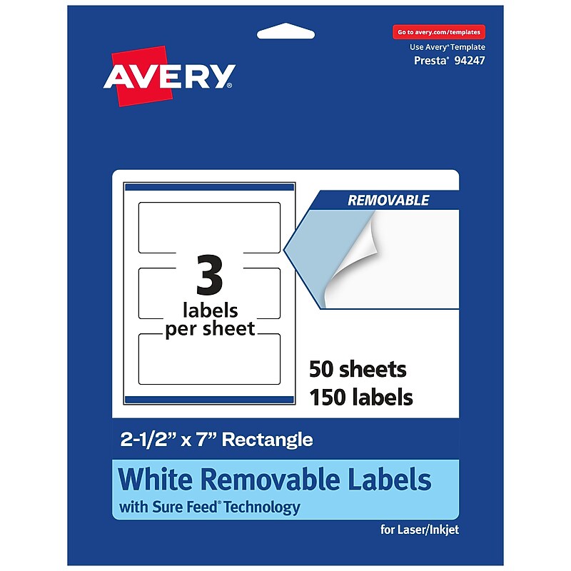 Avery Laser/Inkjet Rectangle Multipurpose Labels, 2.5" x 7", White, 150 Labels/Box (94247) image 1