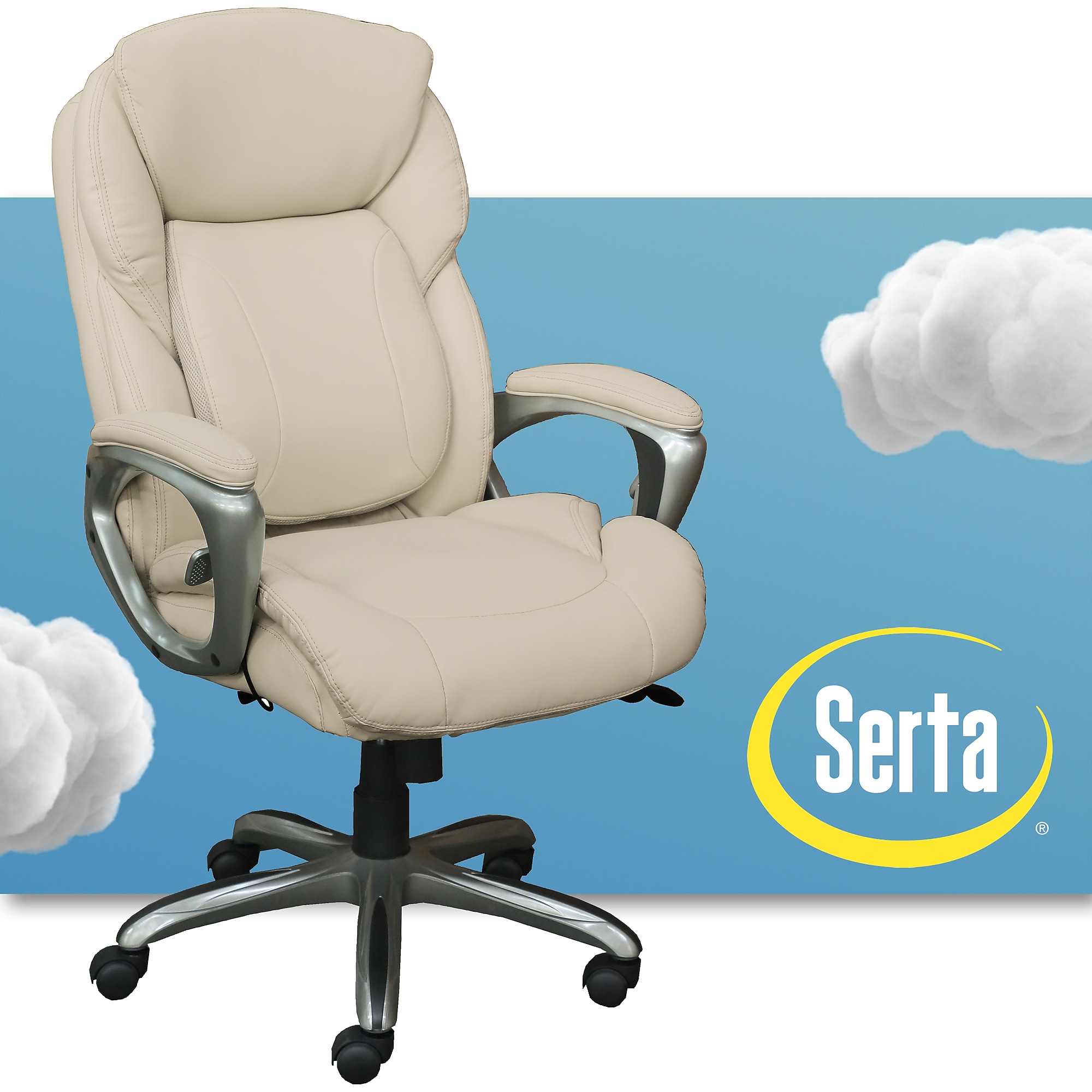 Serta Works My Fit Ergonomic Bonded Leather Swivel Executive Chair, Ivory (48097A) Sansujyuku sansujyuku.com