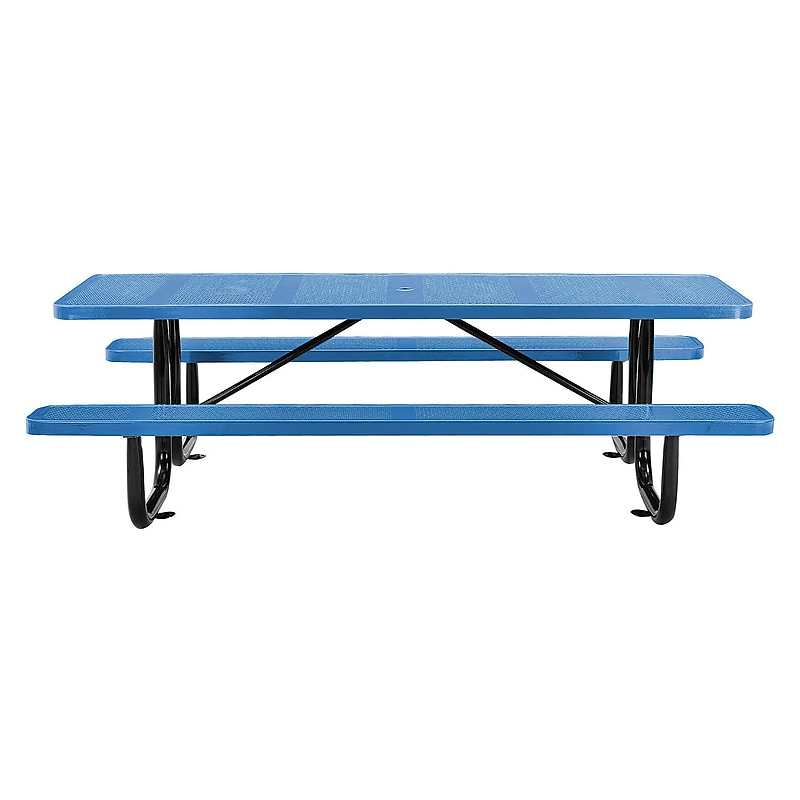 Global Industrial 8' Rectangular Outdoor Steel Picnic Table, Perforated Metal, Blue (694555BL) image 1