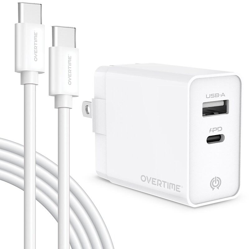 Overtime Overtime USB-C/USB-A Universal Charger with Two Certified USB-C to Lightning Cables, White (OTH2USB2ARG) image 1